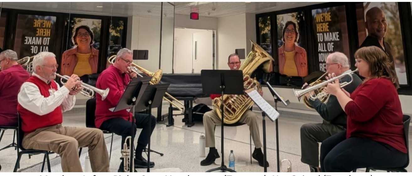 Members Left to Right: Scott Vogelgesang (Trumpet), Nat Geissel (Trombone), Ken Ausman (Tuba), Randall Aitchison (Horn), and Jessica Palmer (Trumpet)